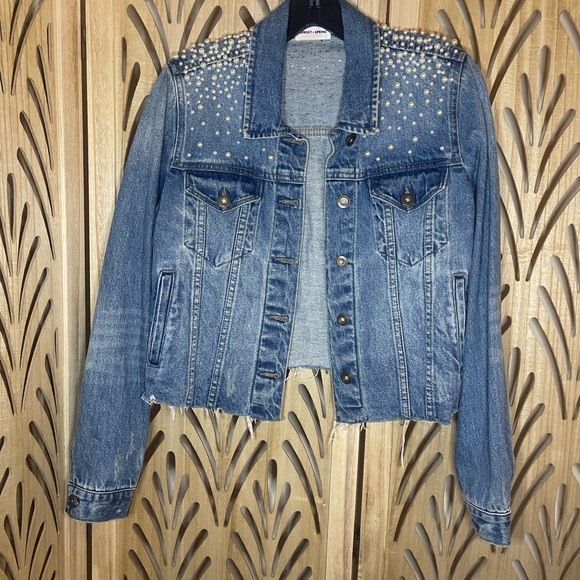 Sunset + Spring Jackets & Blazers - Embellished Pearl Denim Jacket